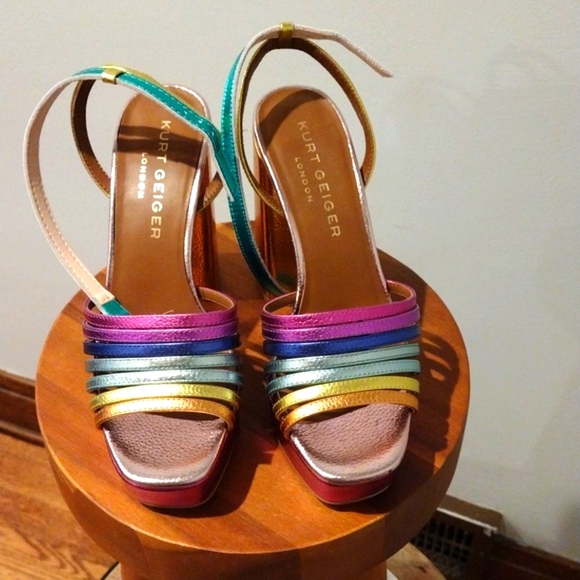 Kurt Geiger London Leather Heels Size 6 Metallic Platform Sandals  Colorful NWT - Picture 1 of 17